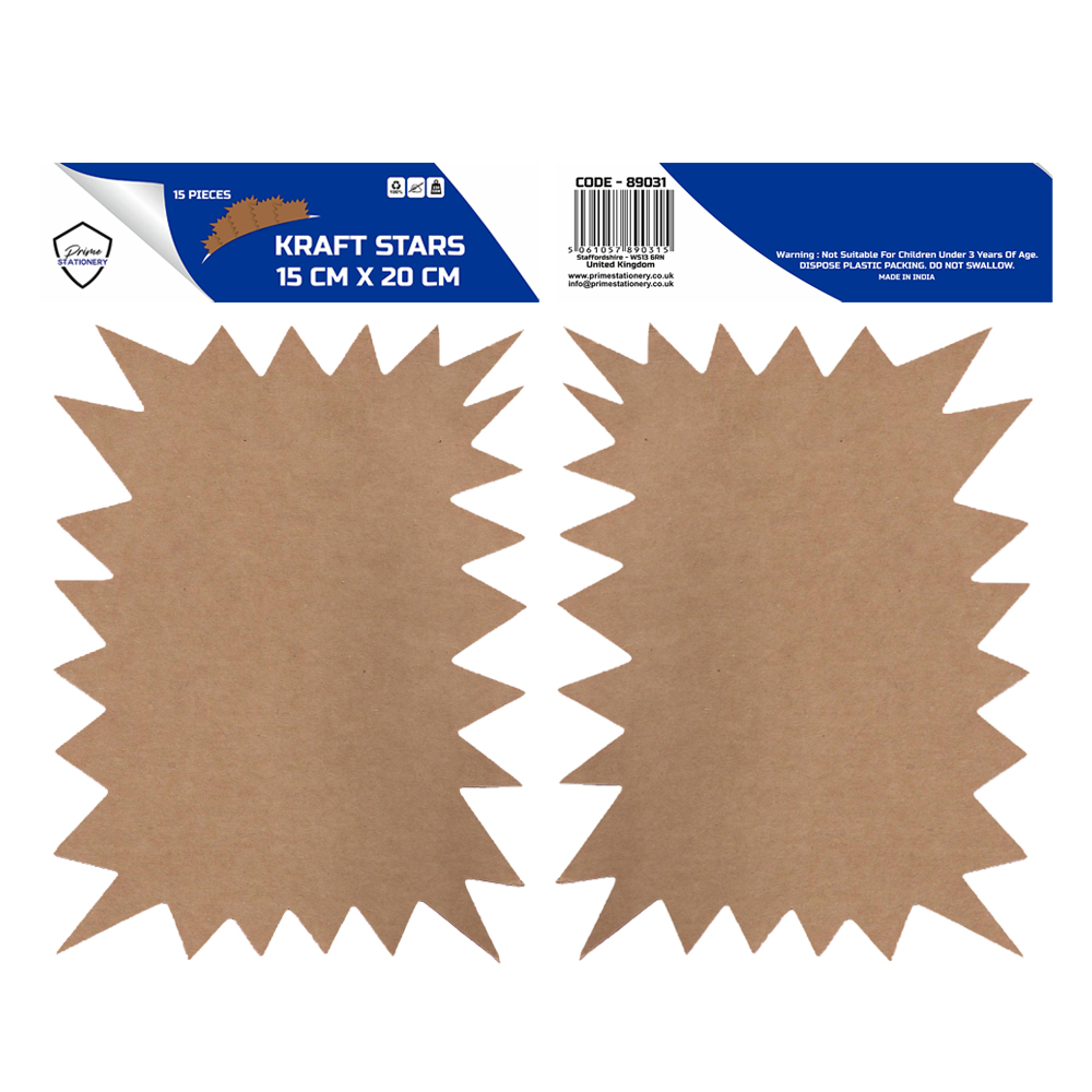 Prime Rectangle Kraft Stars 15cm x 20cm Pack of 15